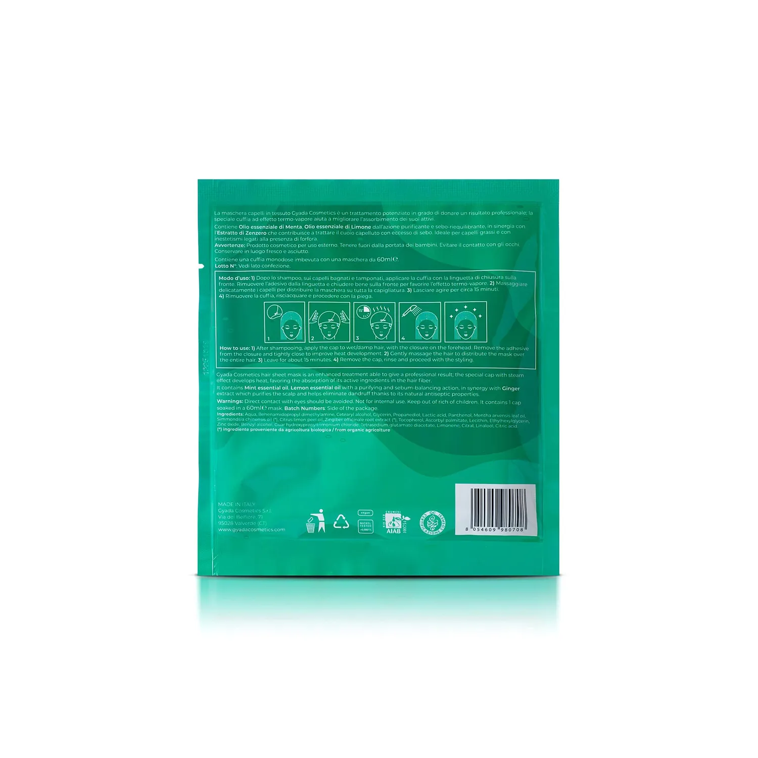 Gyada Maschera Capelli in Cuffia Purificante 60 ml menta