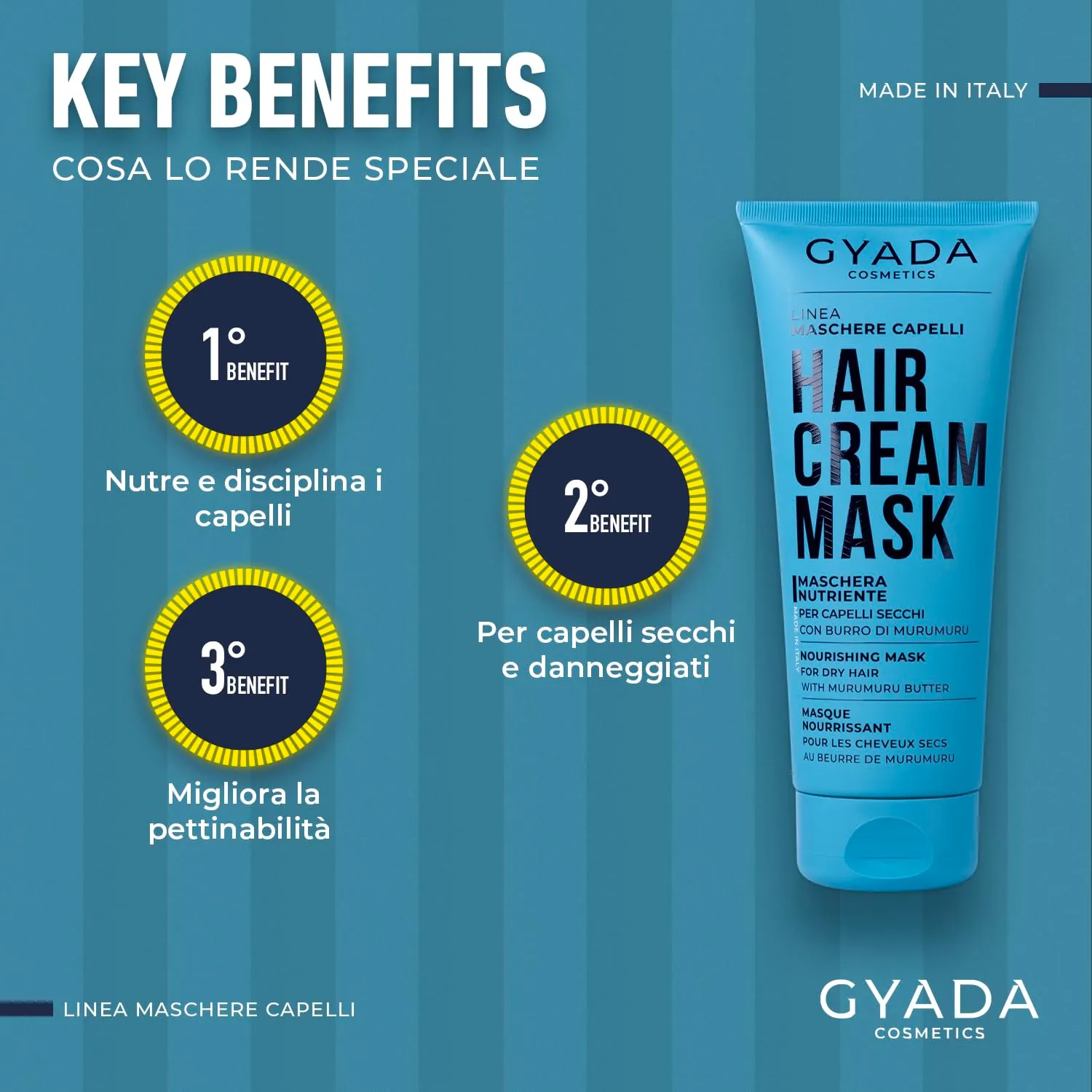 Gyada Cosmetics Maschera Capelli Nutriente e Ristrutturante 200 ml capelli secchi