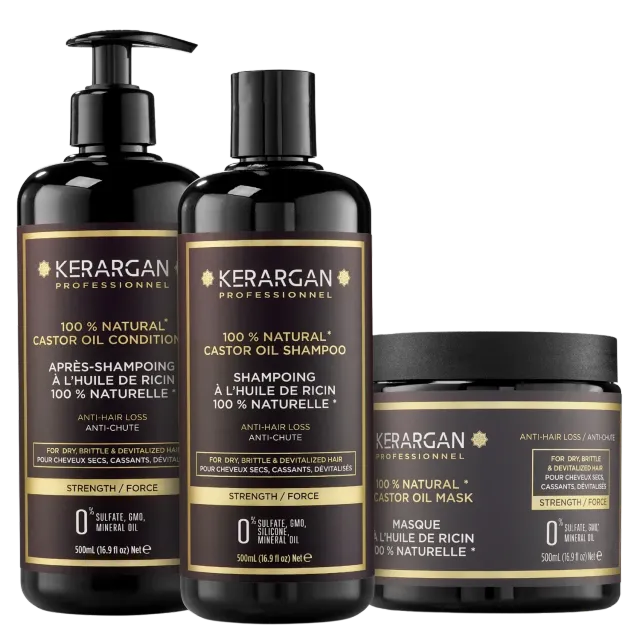 Kerargan Ricin Kit Capelli Olio di Ricino 3x500 ml