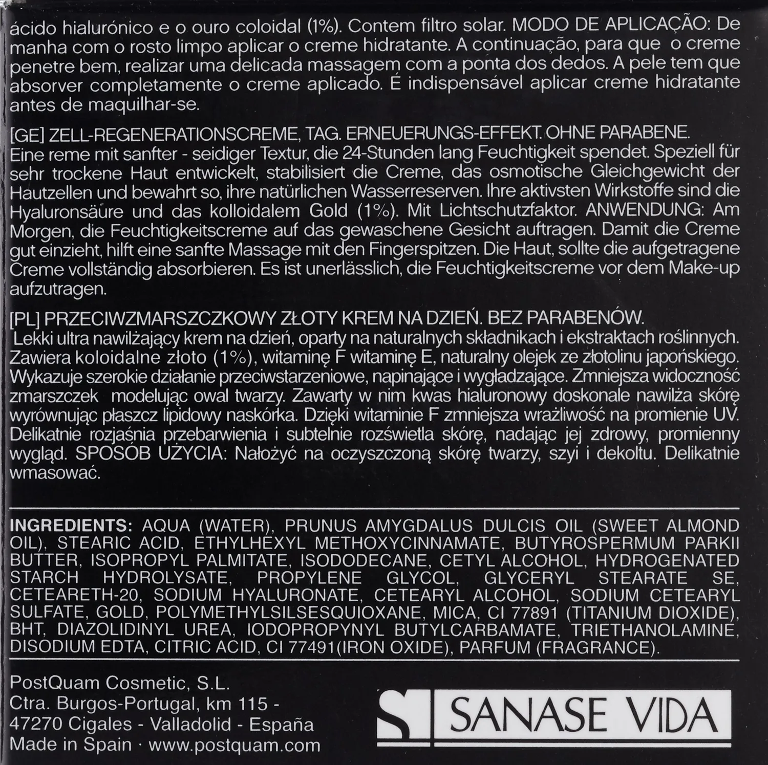 Postquam Vita Sanase Gold Premier crema giorno 50 ml