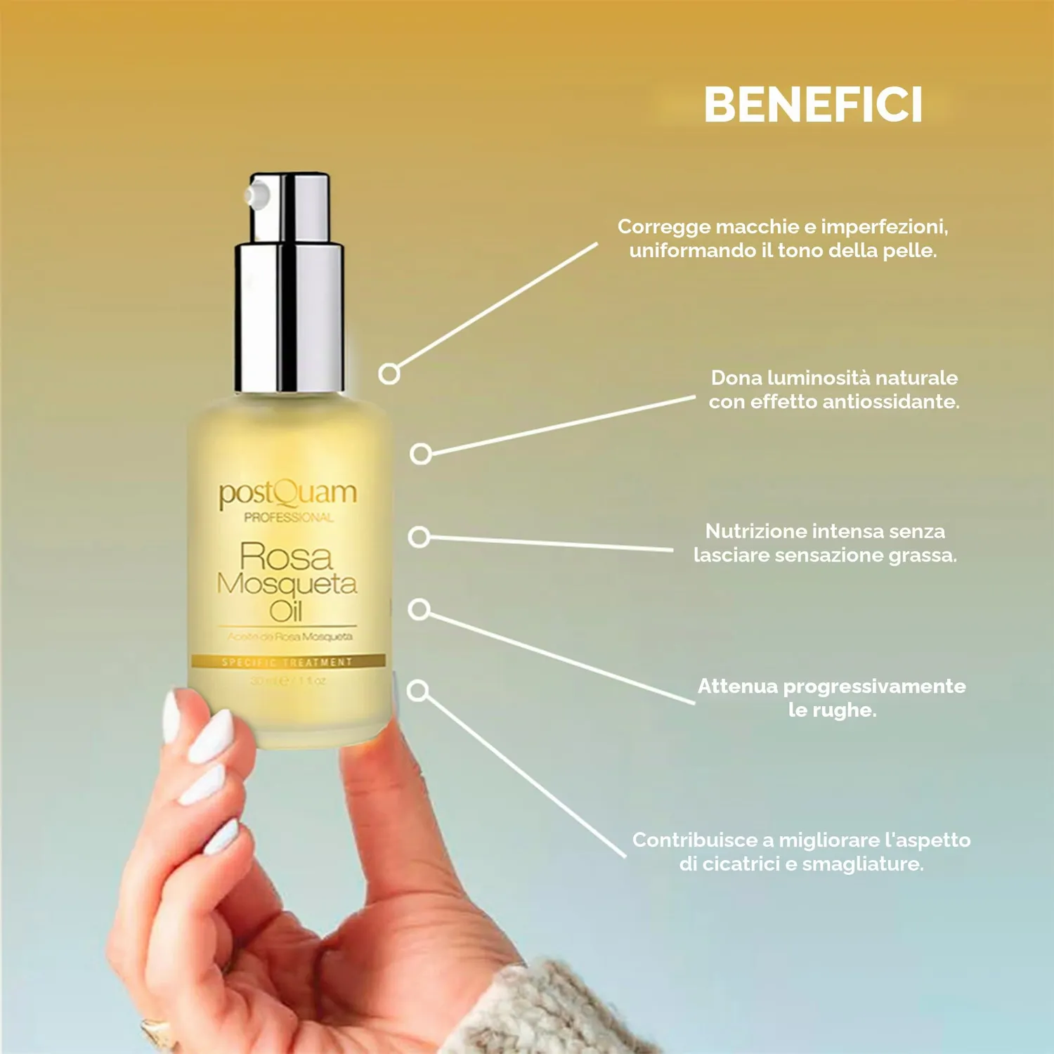 Postquam Olio di Rosa Mosqueta viso 30 ml omega 3 e 6
