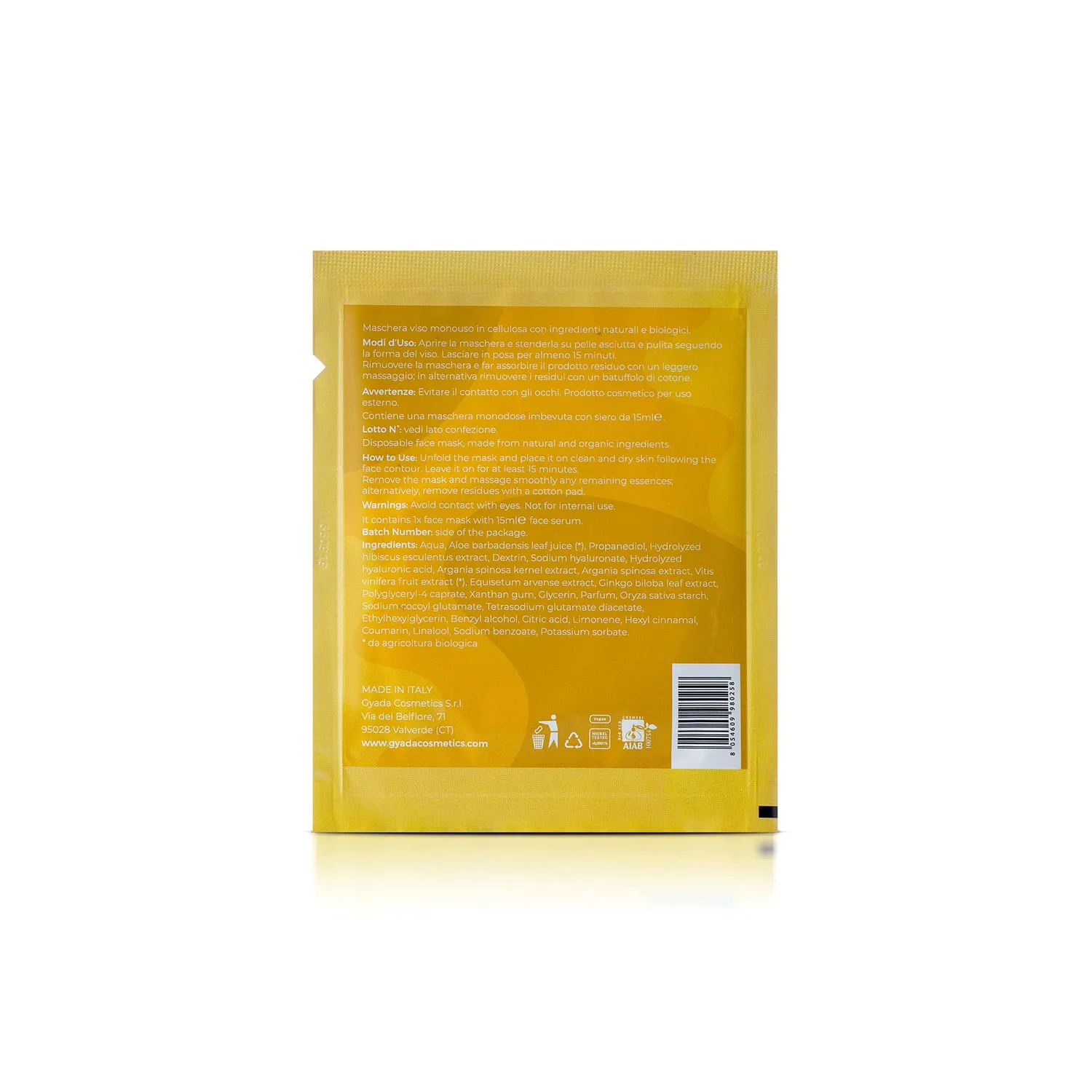 Gyada Cosmetics Maschera Viso Tessuto Antiage 15 ml Olio Argan