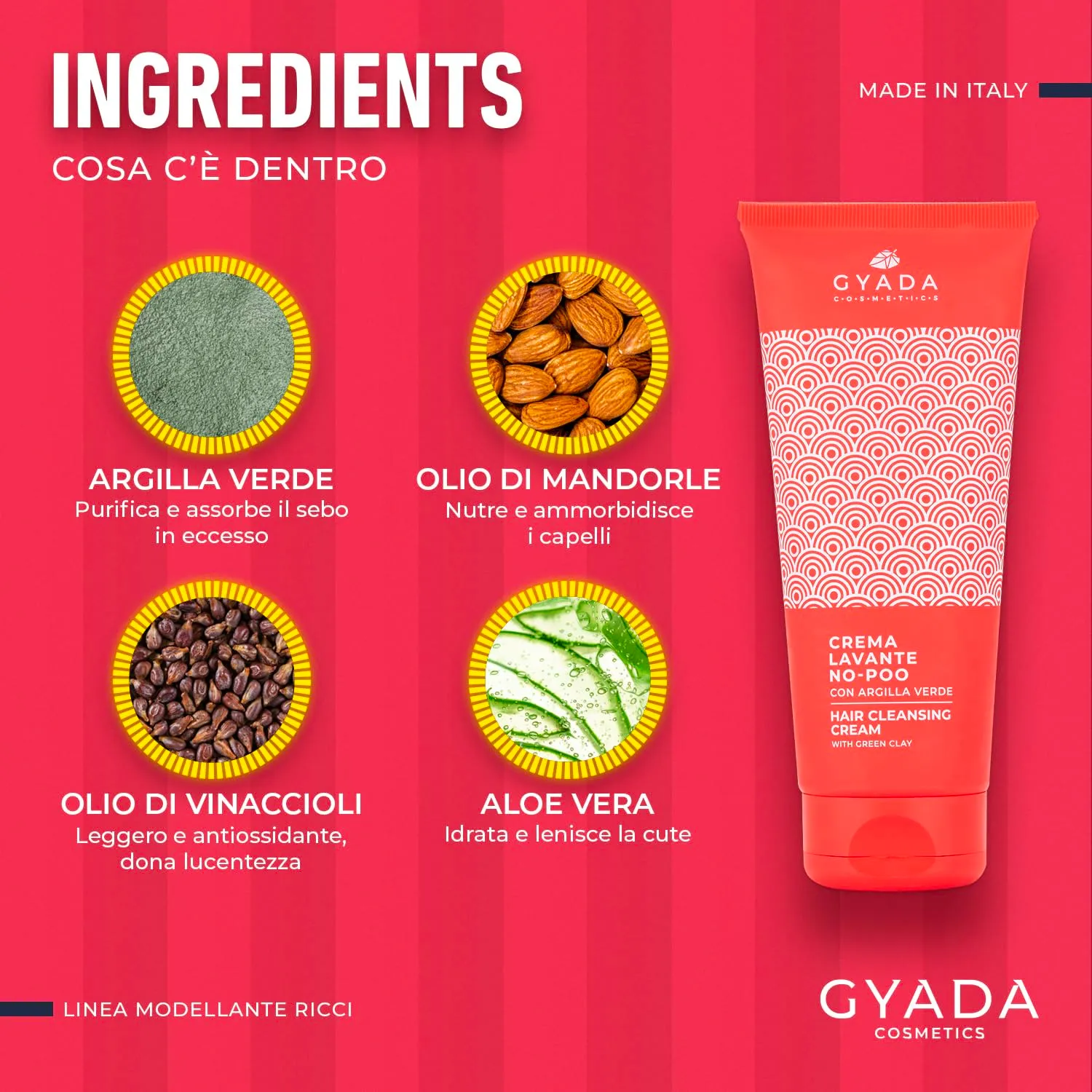 Gyada Modellante Ricci crema lavante No-Poo 200 ml argilla verde