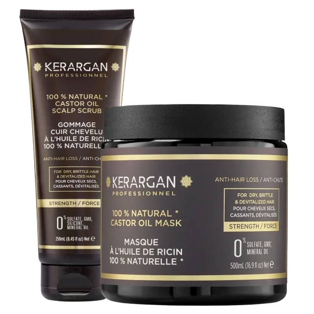 Kerargan Ricino Kit detox capelli maschera 500 ml + scrub 250 ml