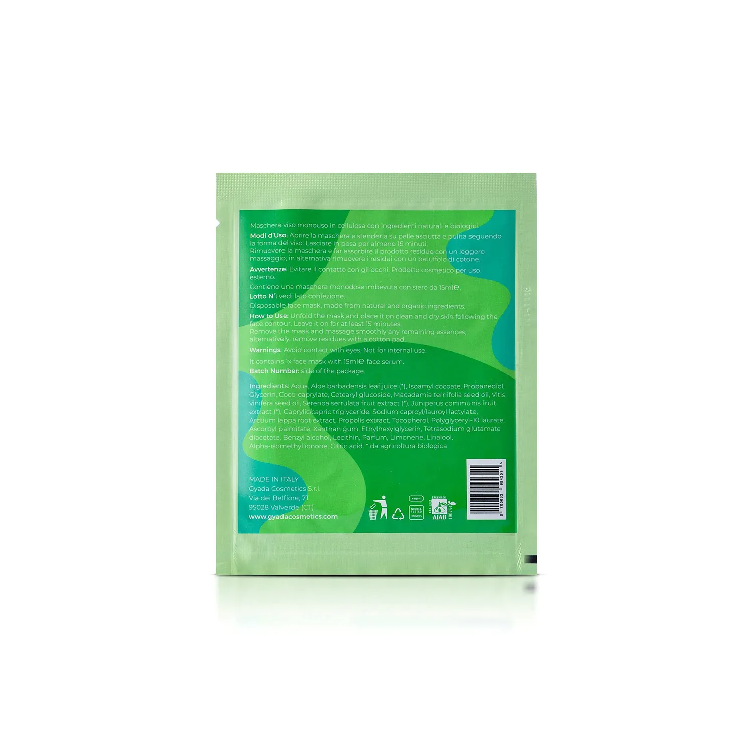Gyada Cosmetics Maschera Viso in Tessuto Purificante 15 ml