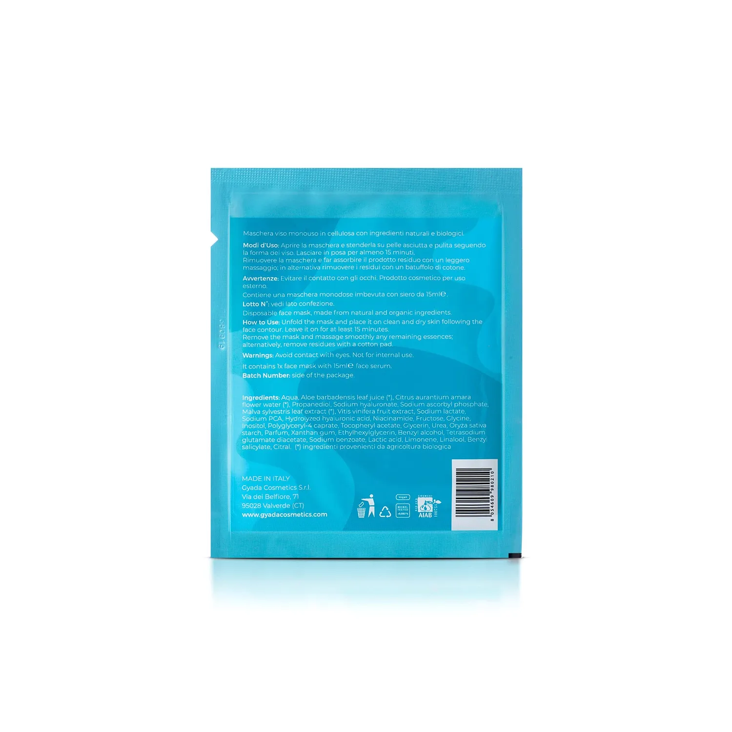 Gyada Cosmetics Maschera Viso Tessuto Idratante 15 ml Aloe Vera