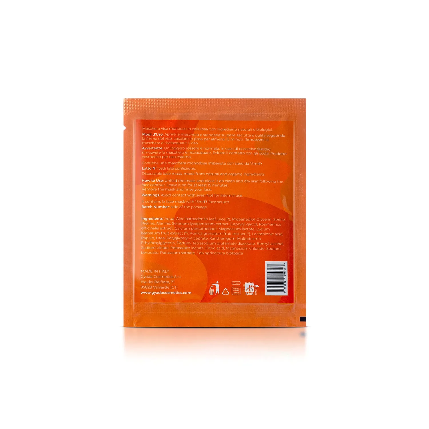 Gyada Cosmetics maschera viso in tessuto esfoliante 15 ml illuminante
