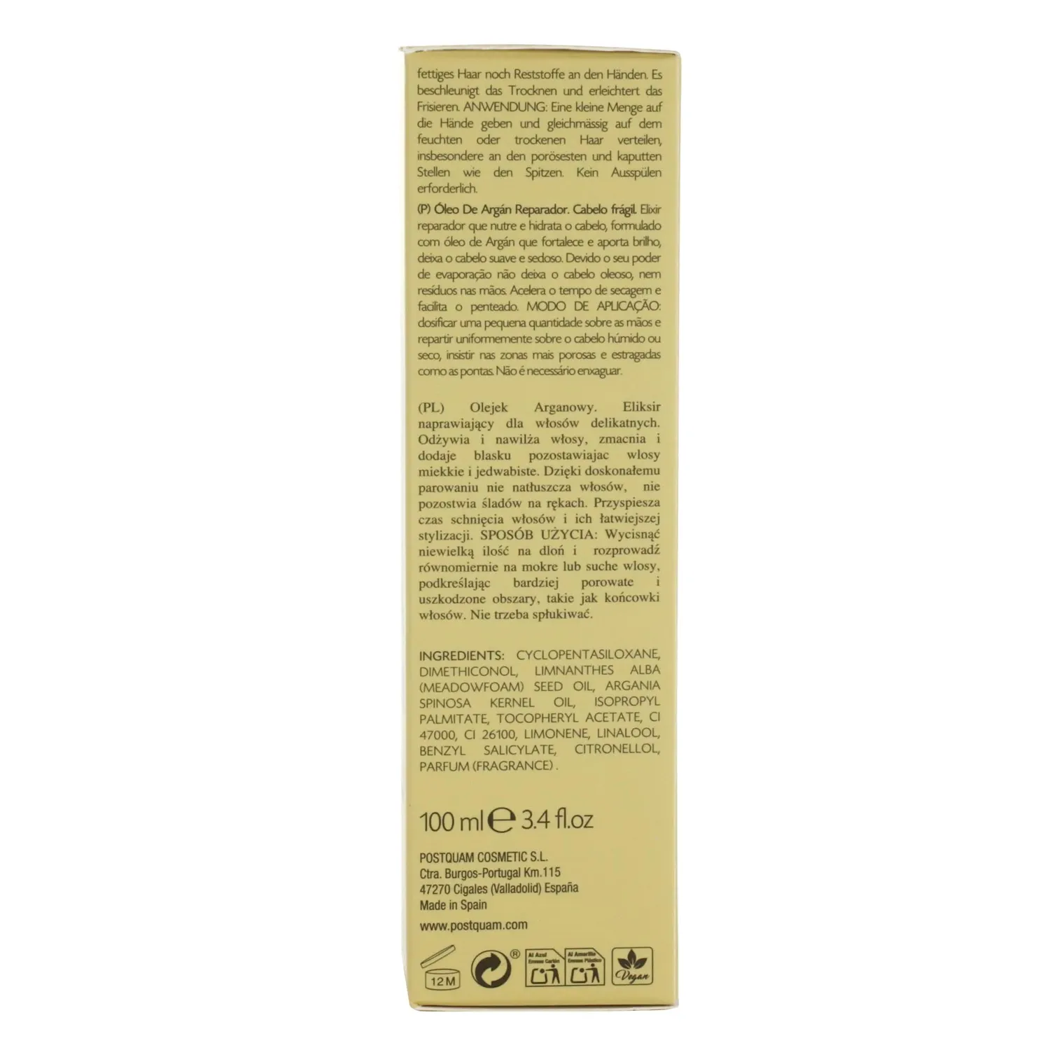 Postquam Haircare Argan Sublime olio capelli 100 ml riparatore