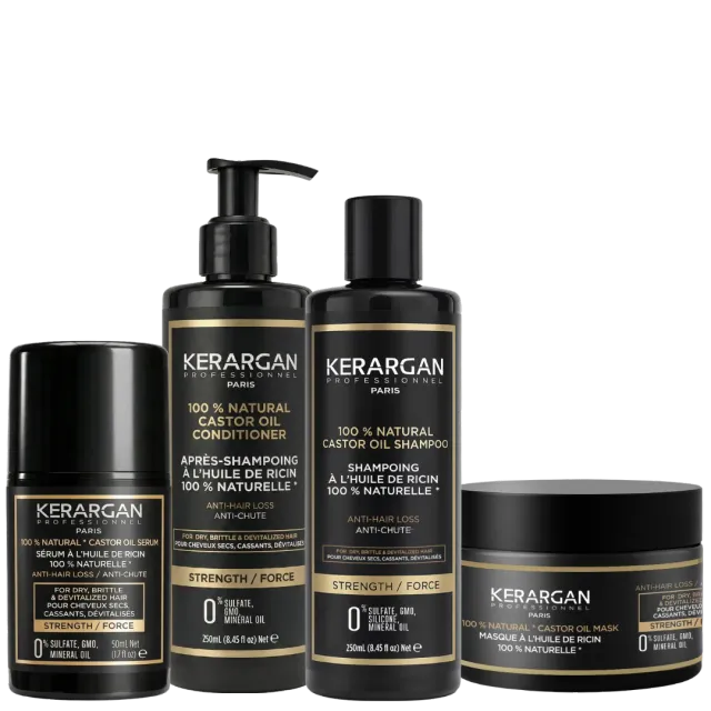 Kerargan Ricin Kit Capelli 4 Pezzi 250 ml Olio di Ricino