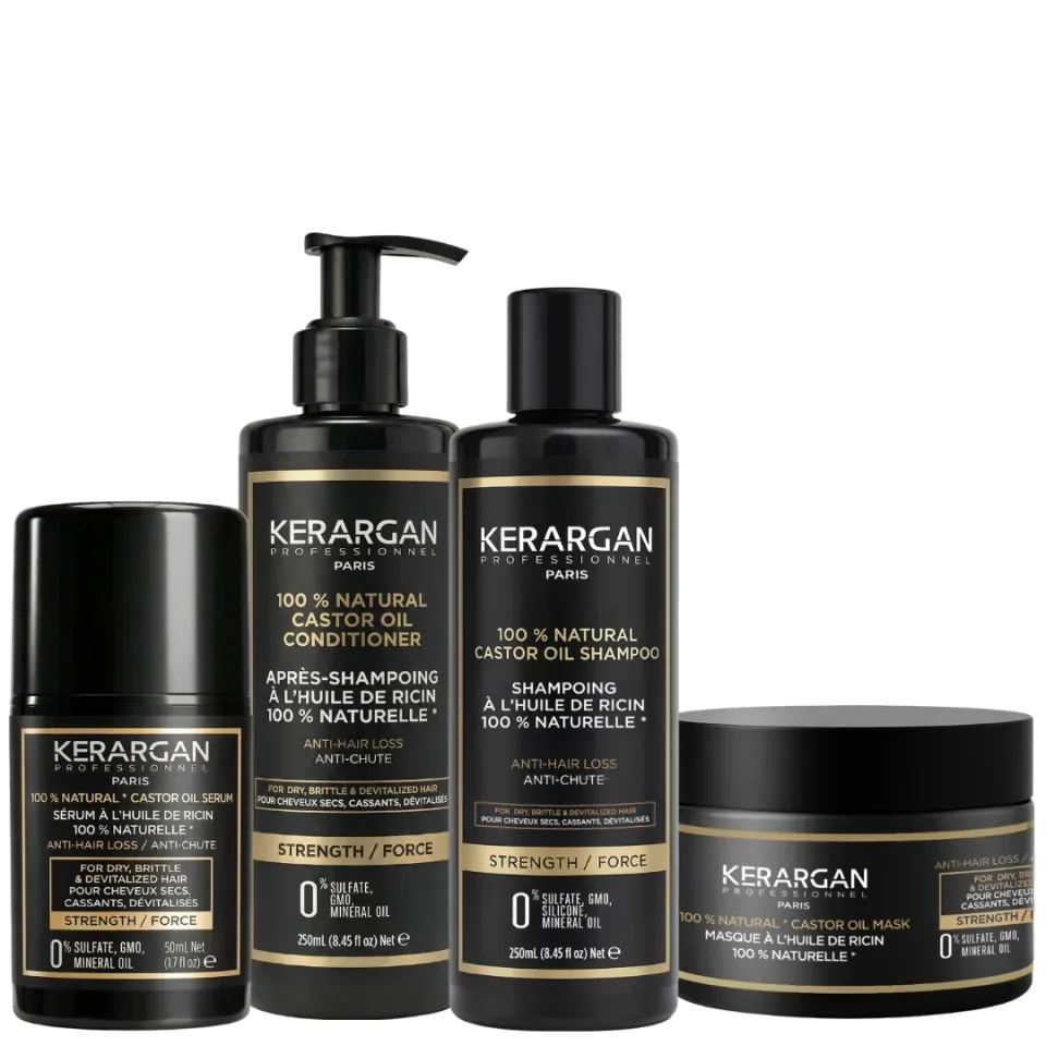 Kerargan Ricin Kit Capelli 4 Pezzi 250 ml Olio di Ricino