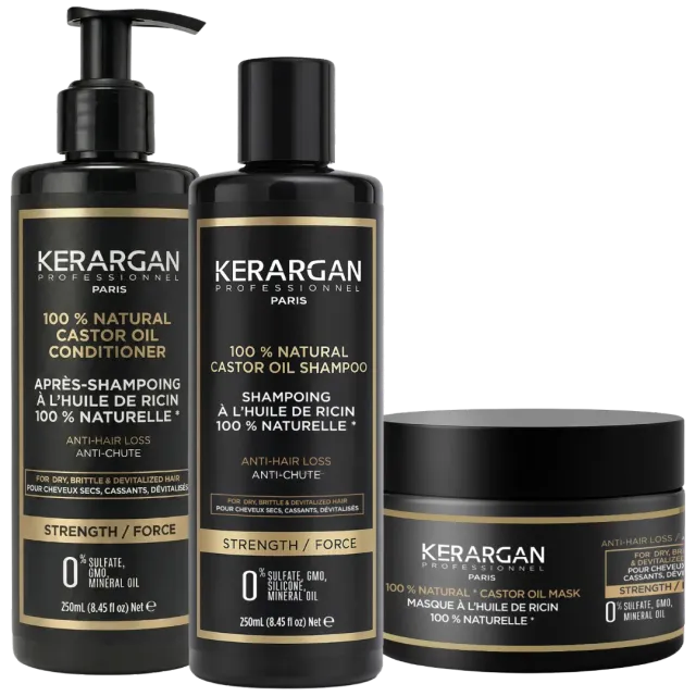 Kerargan Ricino Trio Shampoo Kit 3x250 ml forza e nutrimento