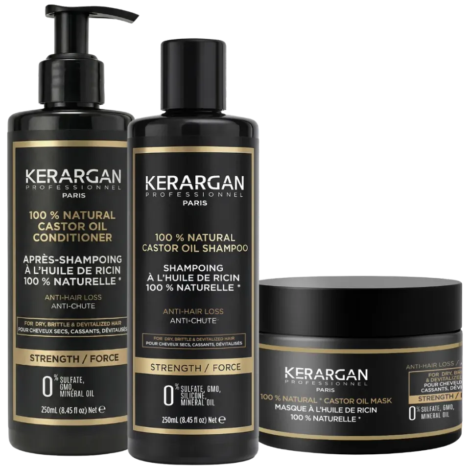 Kerargan Ricino Trio Shampoo Kit 3x250 ml forza e nutrimento