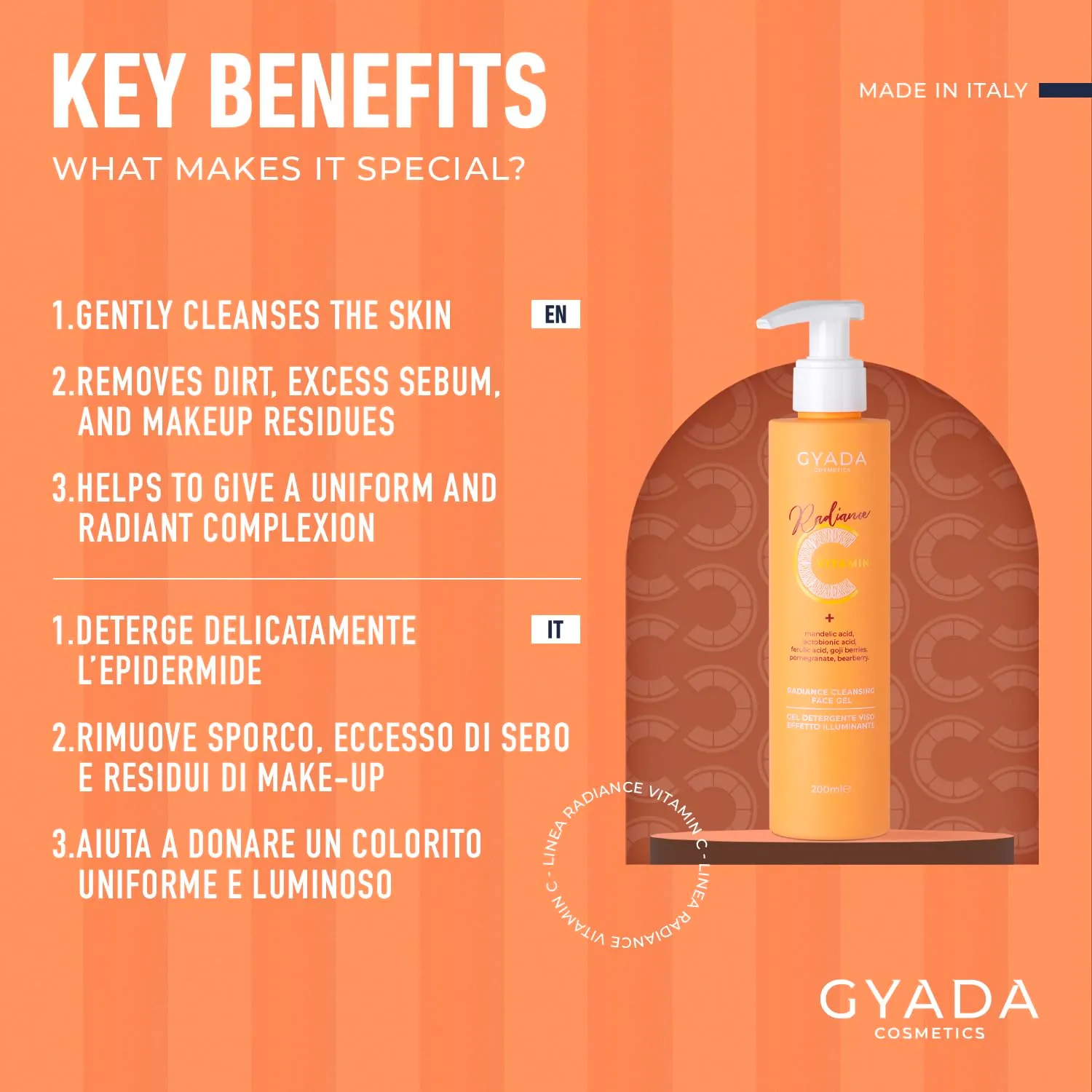 Gyada Radiance Cleansing Gel Detergente Viso 200 ml Vitamina C
