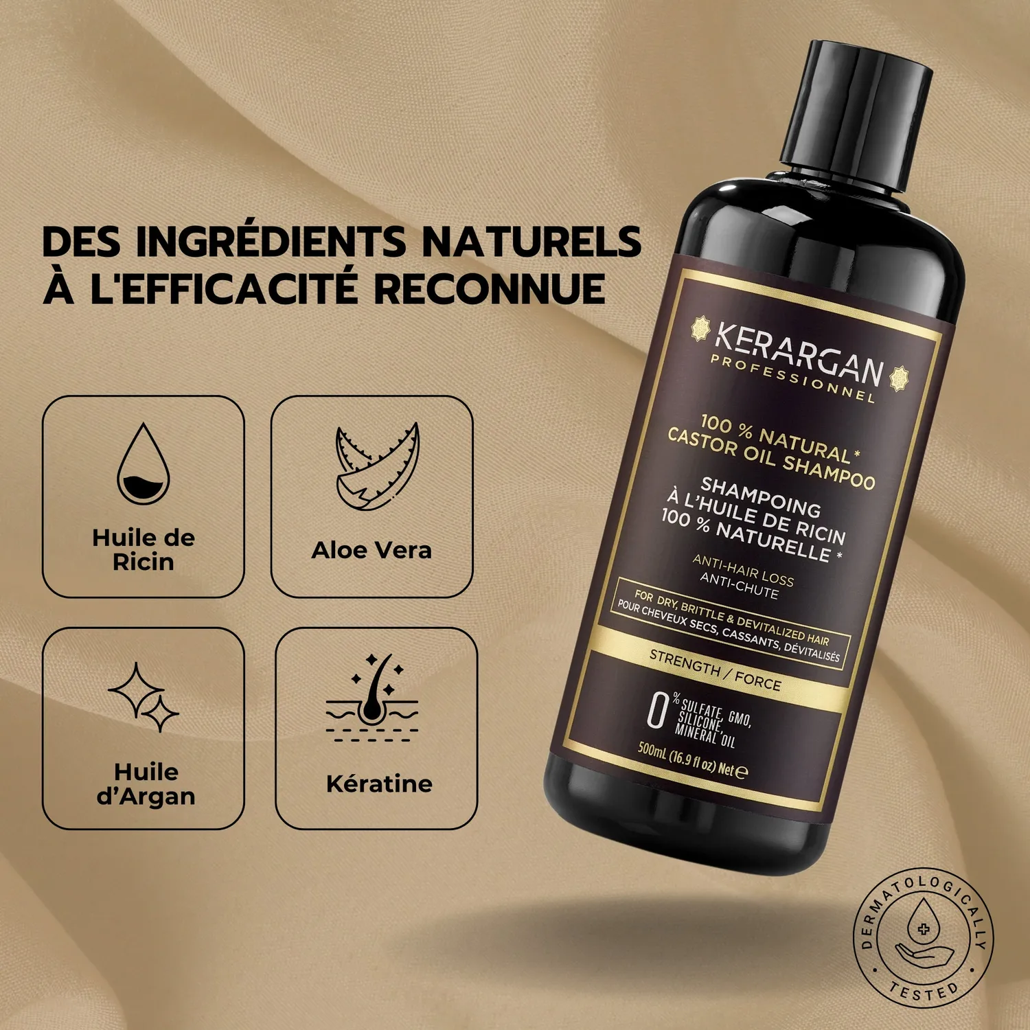 Kerargan Ricin Crescita shampoo 500ml olio di ricino forza