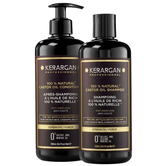 Kerargan Ricino Kit Capelli Shampoo Balsamo 1000 ml Rinforzante