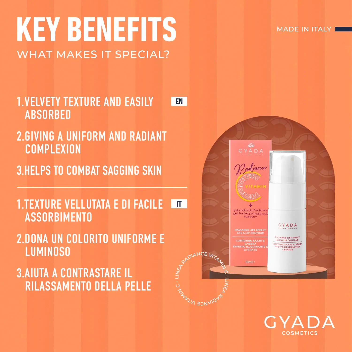 Gyada Radiance Lift Effect contorno occhi labbra vitamina C 15 ml