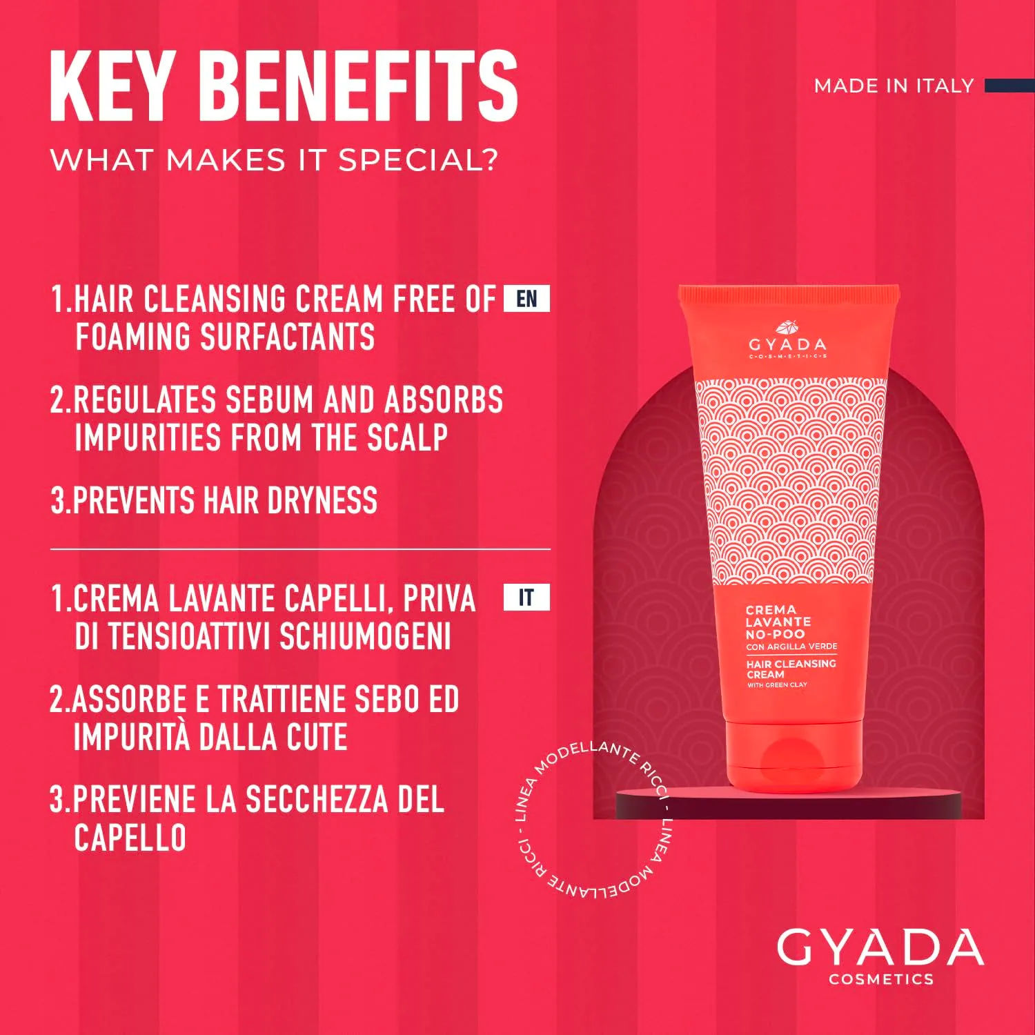 Gyada Modellante Ricci crema lavante No-Poo 200 ml argilla verde