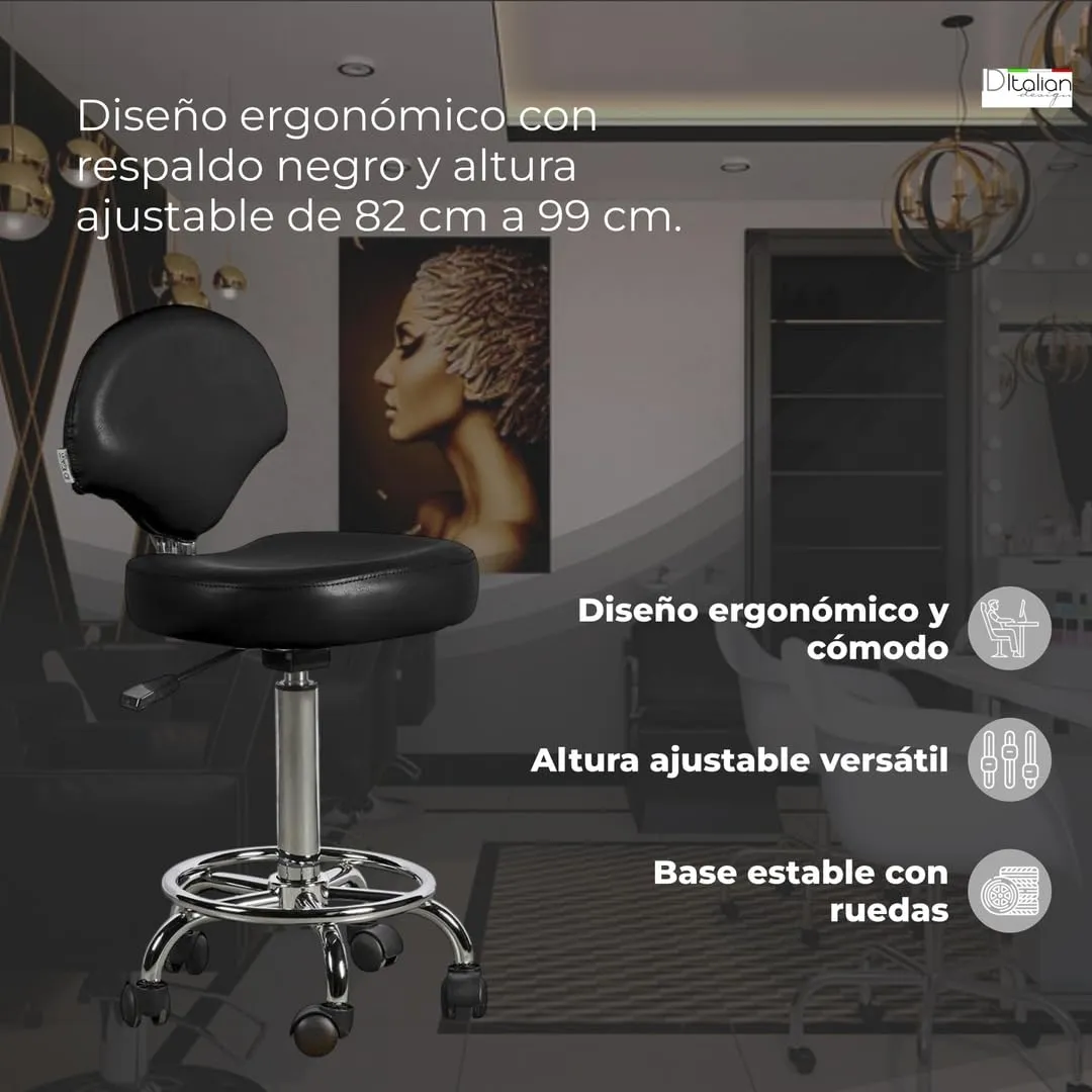 Postquam Ferrara Sgabello Parrucchiere Nero con ruote 99 cm