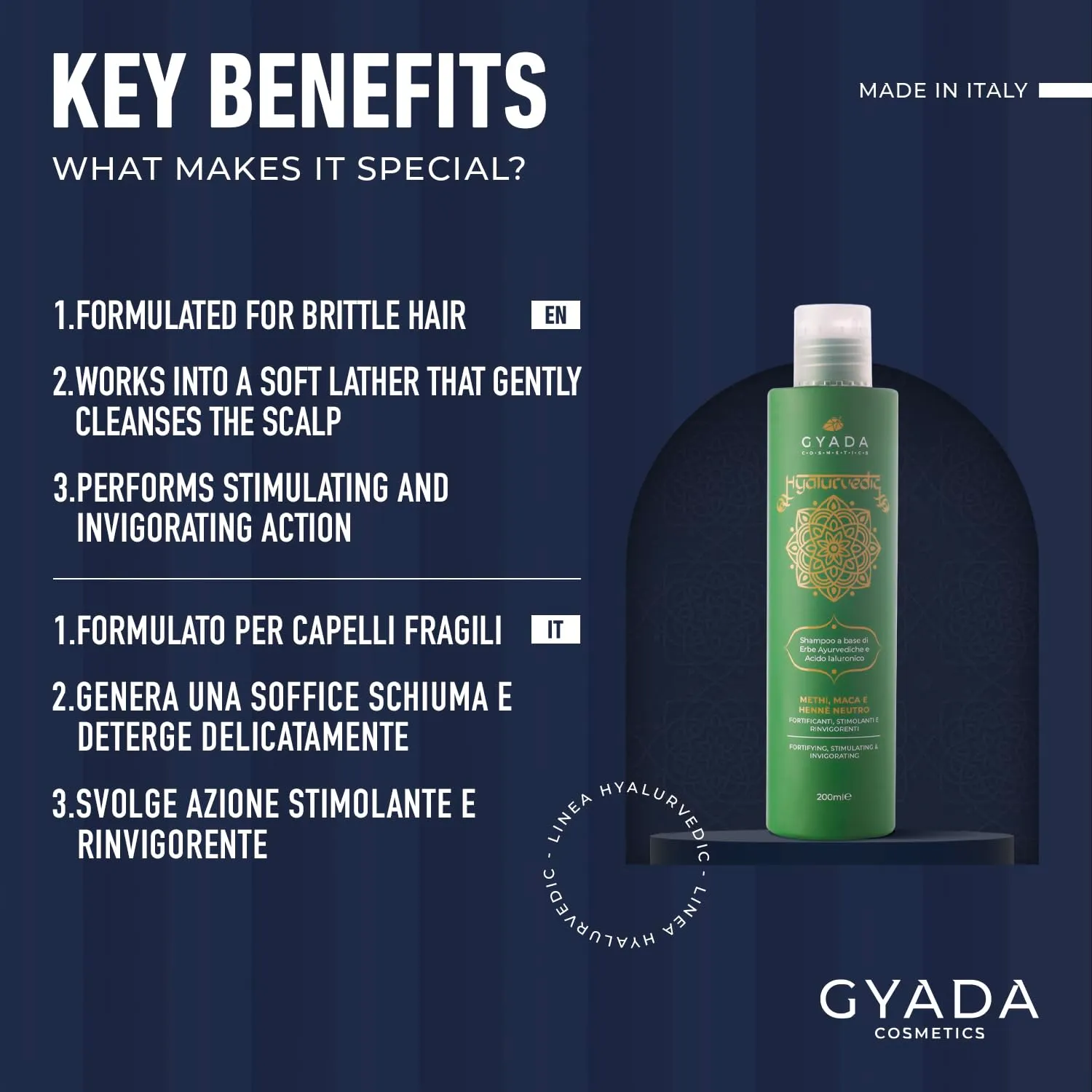 Gyada Hyalurvedic Shampoo Fortificante 200 ml anticrespo