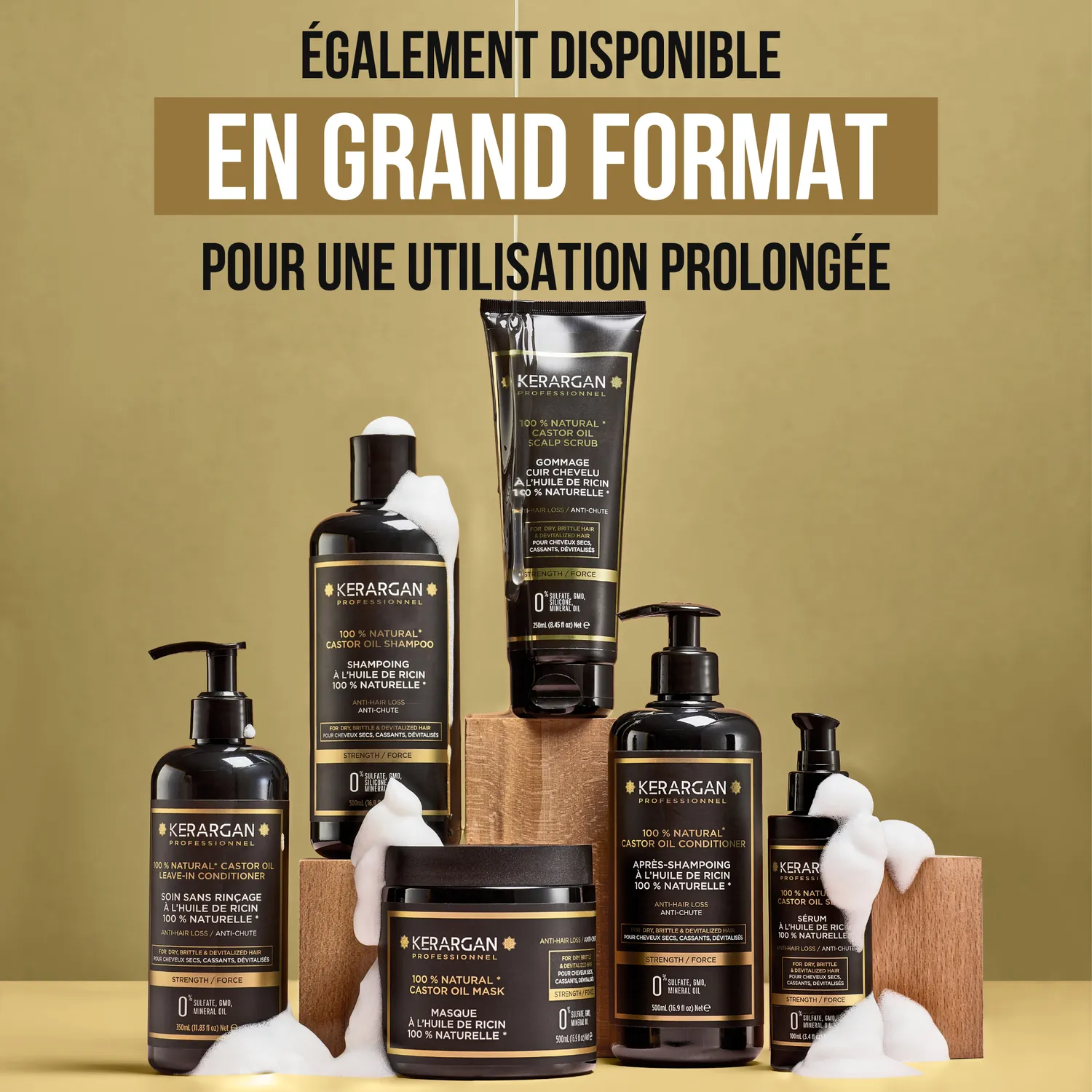 Kerargan Ricin Kit Capelli 4 Pezzi 250 ml Olio di Ricino