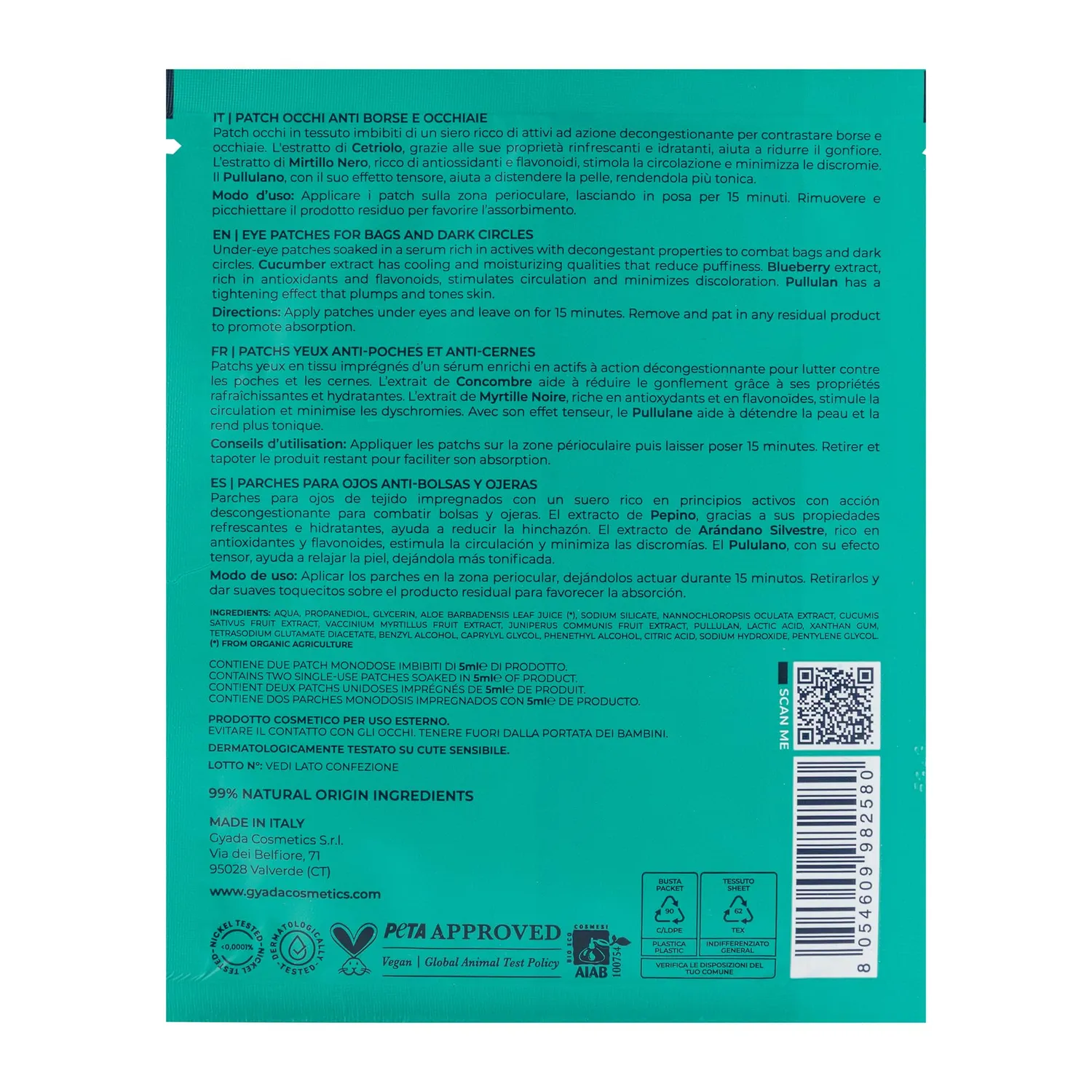 Gyada Patch Occhi borse e occhiaie 5 ml drenante