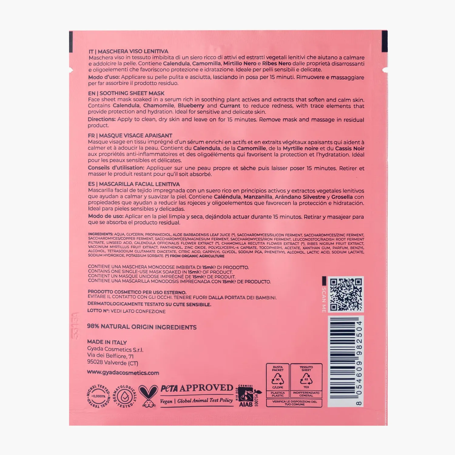 Gyada Maschera Viso in Tessuto Lenitiva Pelli Sensibili 15 ml