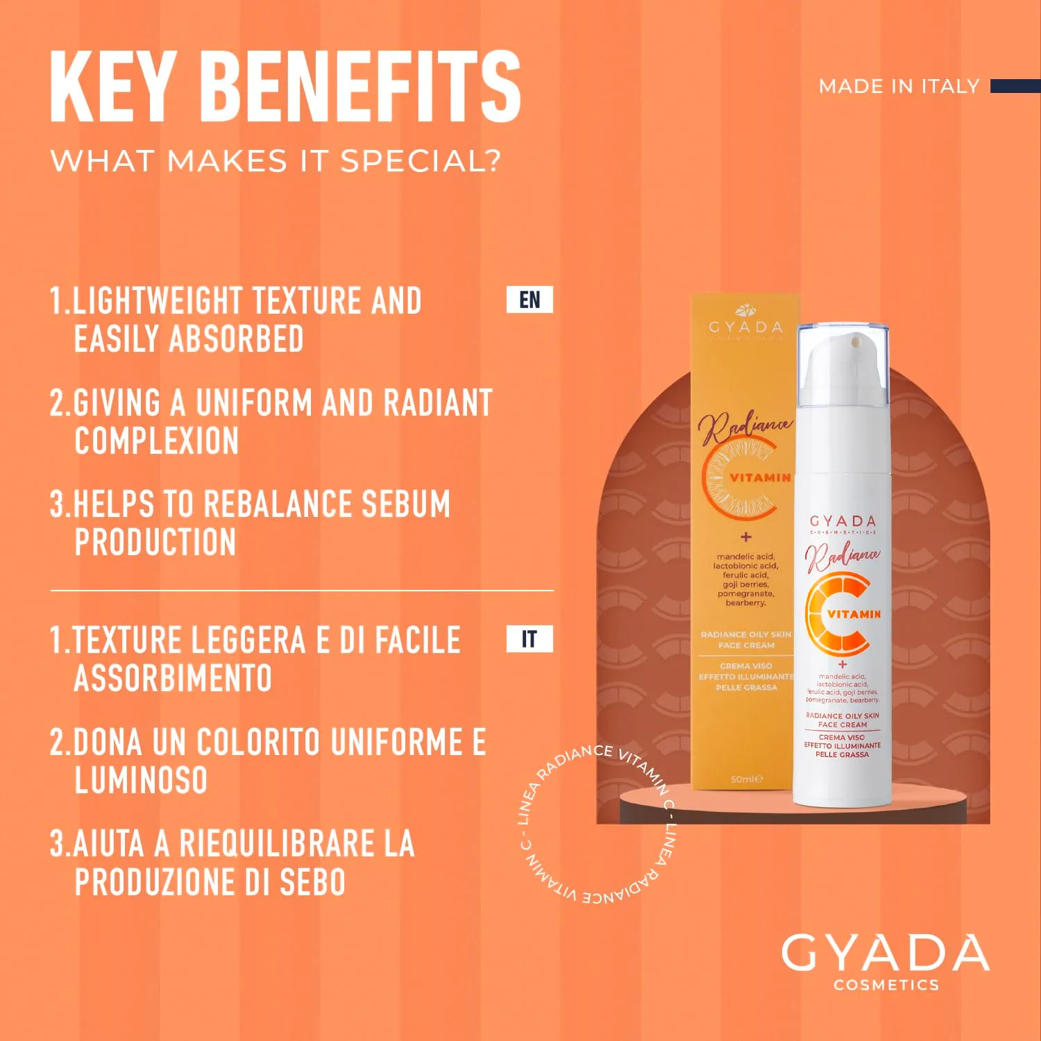 Gyada Cosmetics Radiance Crema Viso Vitamina C 50 ml Pelli Grasse