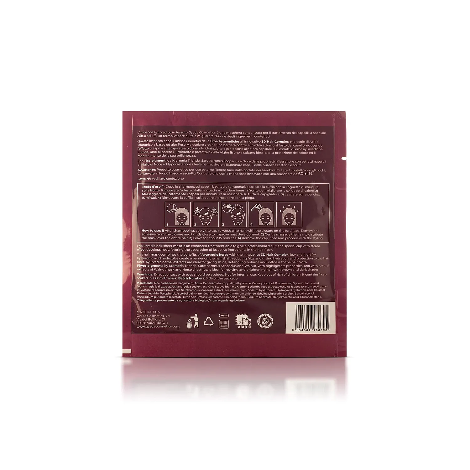 Gyada Cosmetics Hyalurvedic Dark Hair maschera cuffia 60 ml castani