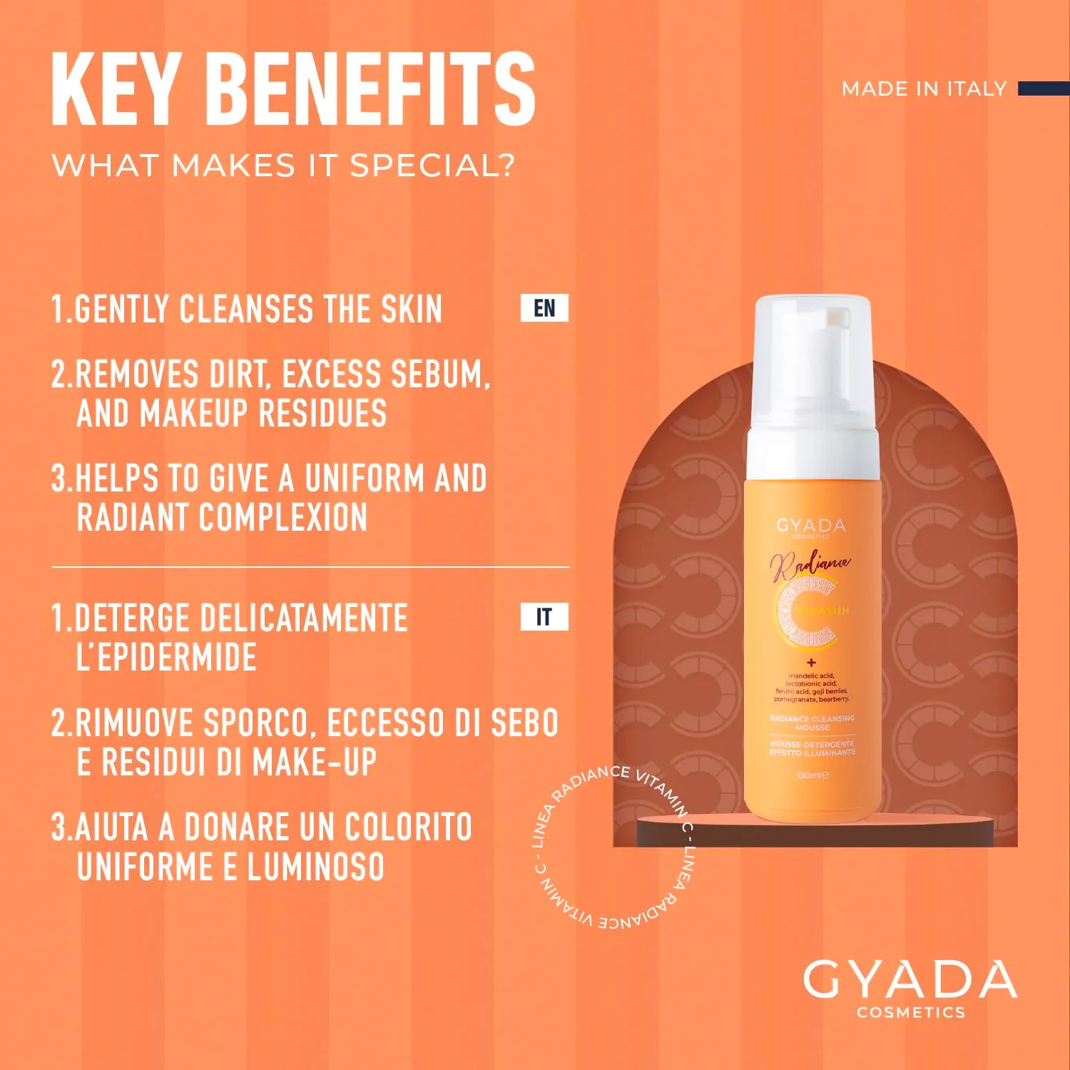 Gyada Radiance Mousse Detergente 150ml vitamina C