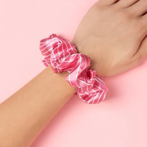 Gyada Scrunchie Pink Stripes elastico capelli raso rosa